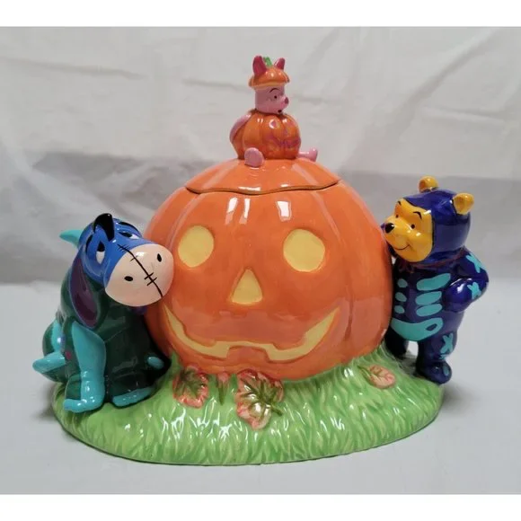 Vintage 1998 DISNEY STORE Halloween Cookie Jar Pooh Piglet Eeyore in Cos… - Picture 1 of 11